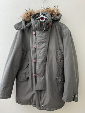 Daniel Cremieux Grey Gray Hooded Parka Jacket with Faux Fur Trim